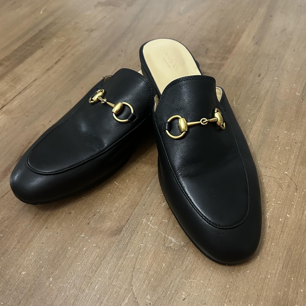 Gucci Black Leather Horsebit Leather Mule Loafers